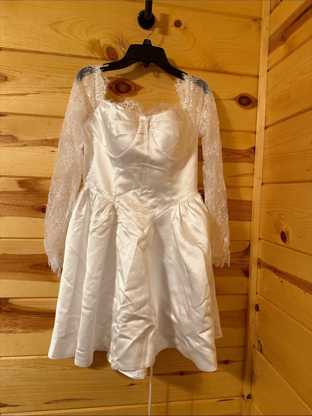 Ivory Lace-Sleeve Bridal Short Dress